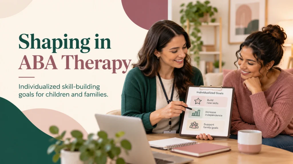 Shaping in ABA Therapy Consultation Showing a Therapist and Parent Discussing Individualized Skill-Building Goals for a Child - Almabehavioralsolutions